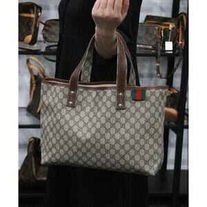 Gucci GG Monogram Tote Bag Web Loop Coated Canvas Designer Authentic Purse